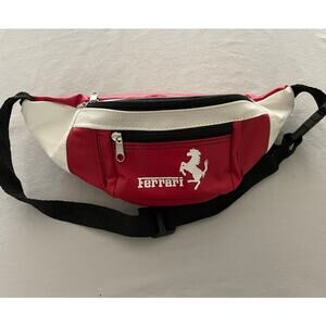 VTG Ferrari Racing Red White Belt Bag Fanny Pack OSFA
